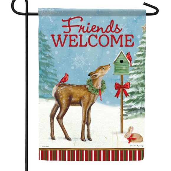Winter Deer & Birdhouse Garden Flag - Picture 1 of 2